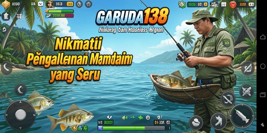Screenshot GARUDA138 menunjukkan gameplay seru saat menangkap ikan.