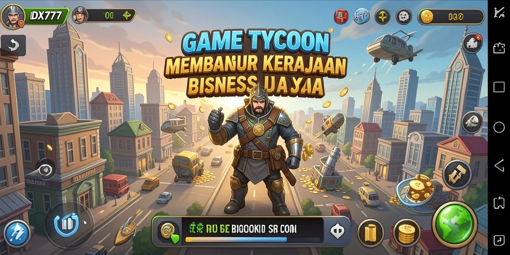 Screenshot gameplay IDX777 menampilkan keseruan membangun kerajaan bisnis.