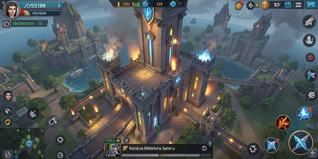 Tampilan gameplay JOSS188 yang menampilkan pertarungan menara dalam Tower Defense.