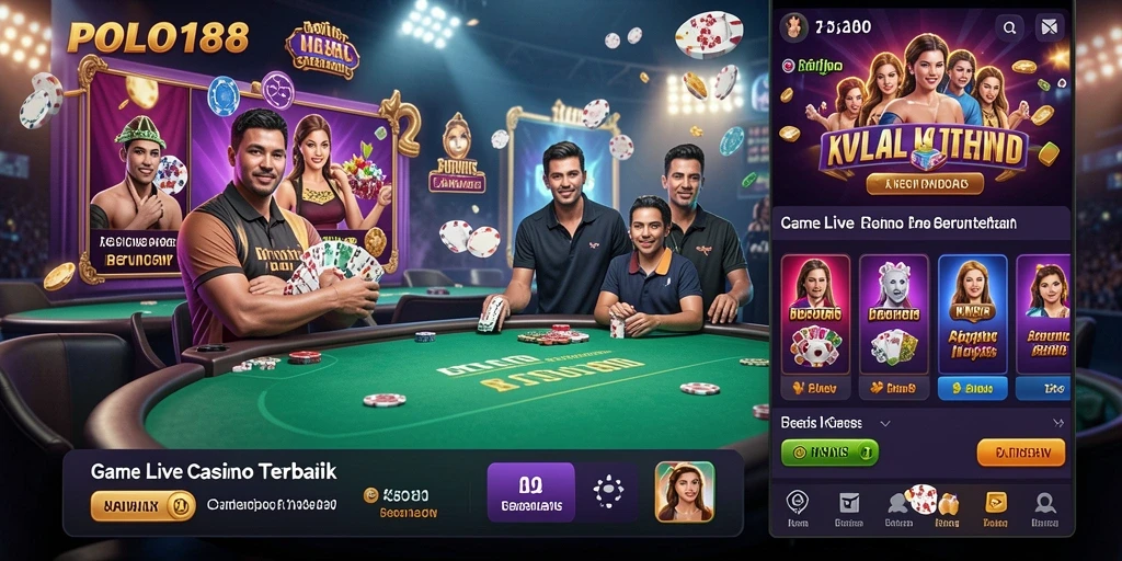 Screenshot gameplay POLO188 menunjukkan dealer langsung dan interaksi pemain.