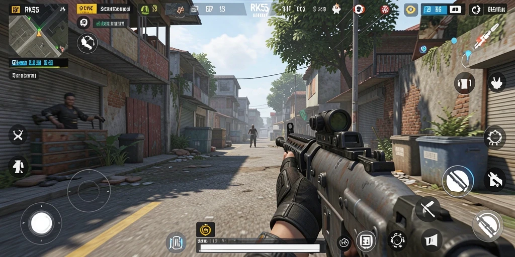 Tampilan gameplay RK55 dengan aksi menegangkan dan grafis berkualitas tinggi.