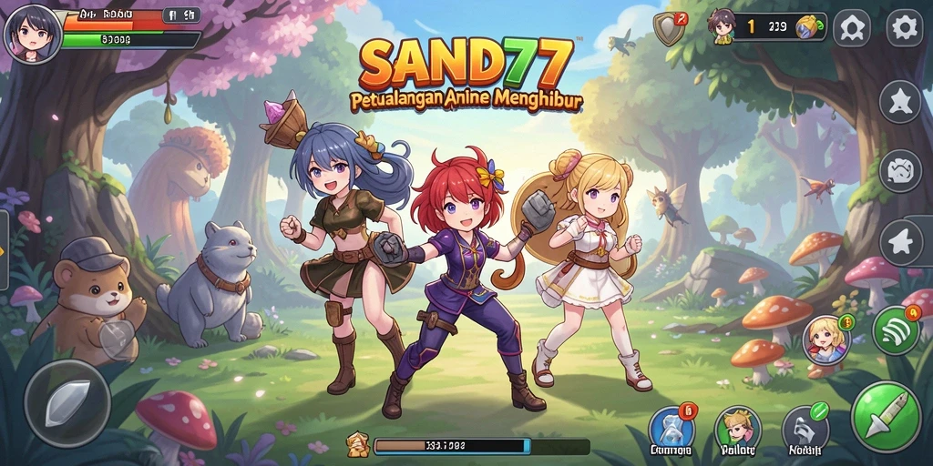 Screenshot gameplay SAND77 yang menampilkan karakter anime beraksi.