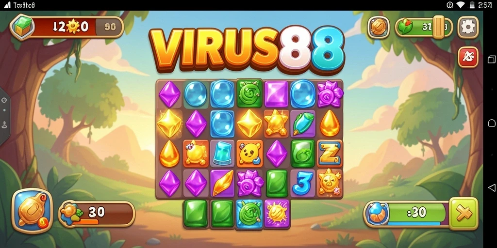 Screenshot gameplay VIRUS88 menampilkan keseruan mencocokkan elemen Match-3.